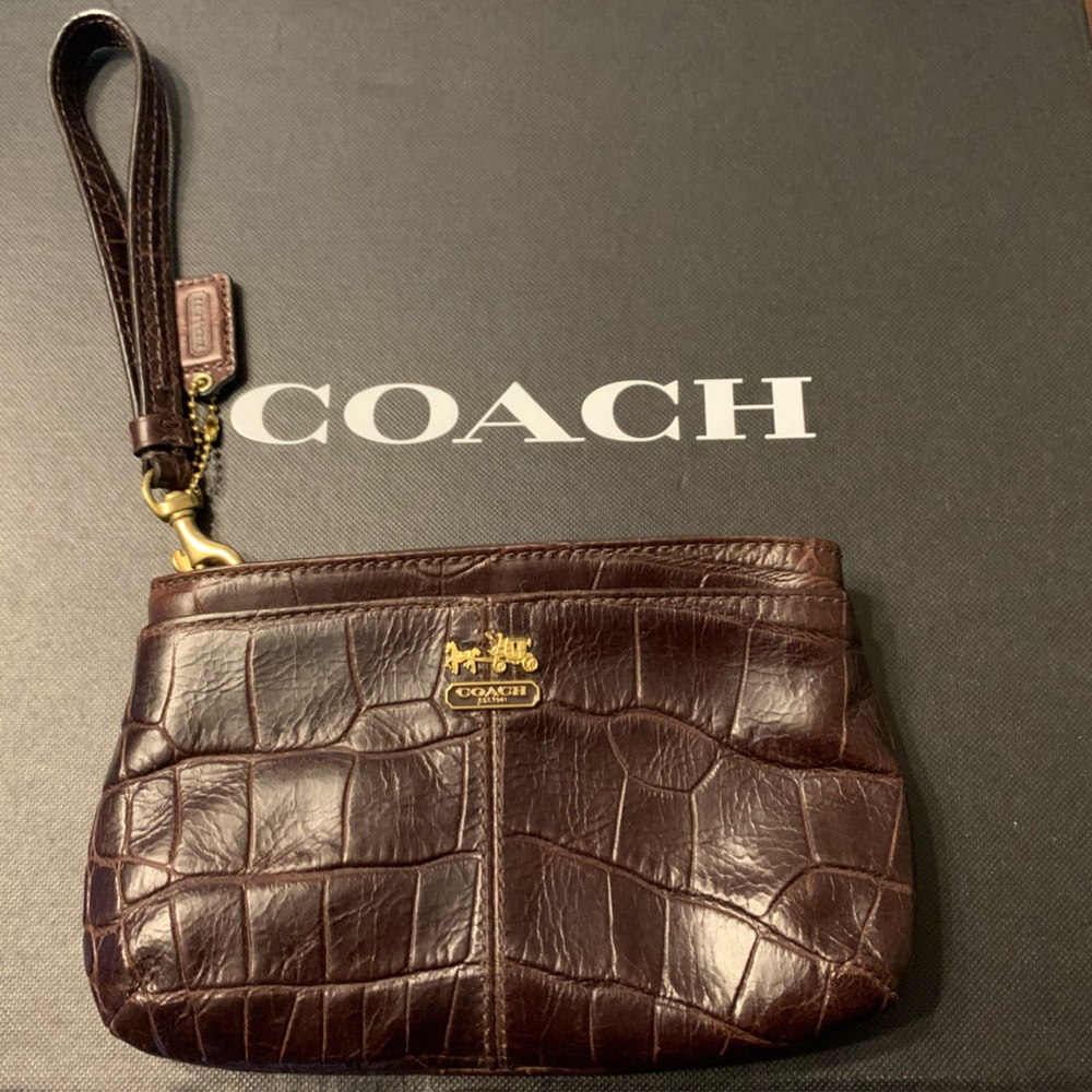 Coach Brown Croco Embossed Wristlet